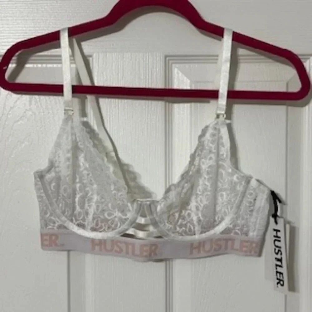 HUSTLER Brand Lace Demi Bra White and Pink - Picture 3 of 3
